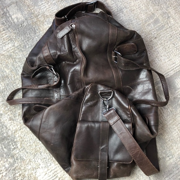 feynsinn Brown Leather Duffle Weekend Bag Zippers - Picture 13 of 16